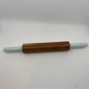 West Elm light blue brown wood baking rolling pin